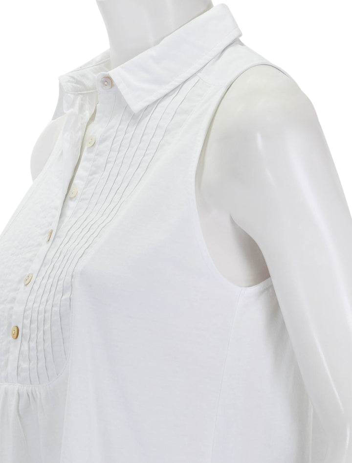 close up view of greta pintuck top in white