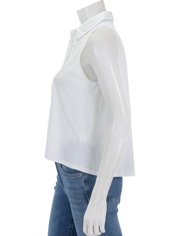 side view of greta pintuck top in white