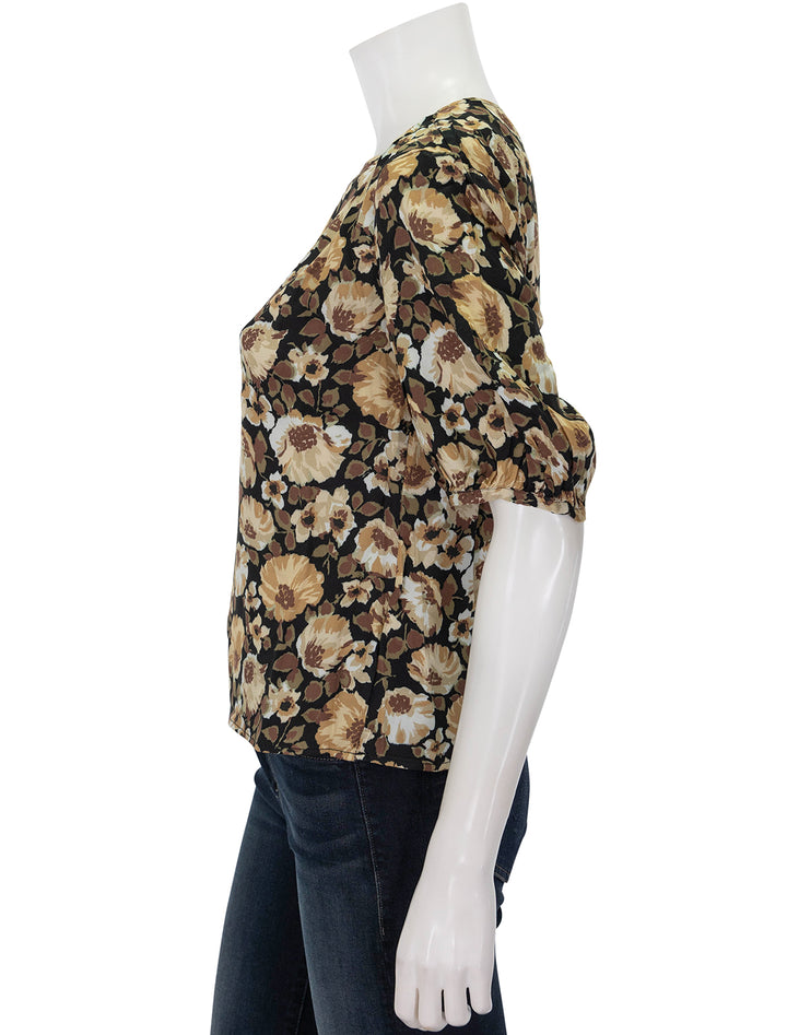 Side view of Nation LTD's luisa drape top in night floral.