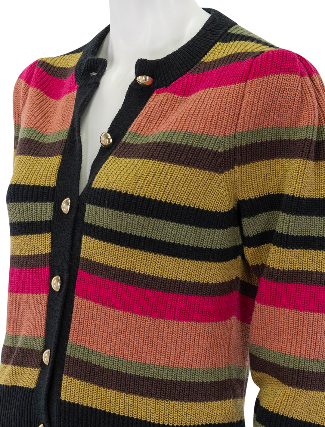 Close-up view of Nation LTD's carmela cardigan in vintage stripe.