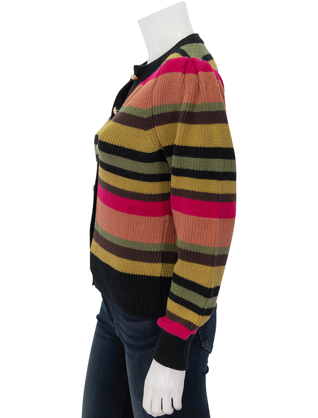 Side view of Nation LTD's carmela cardigan in vintage stripe.