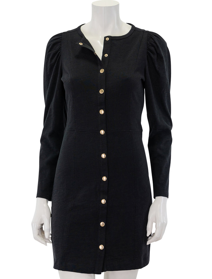 Front view of Nation LTD's rae placket front dress in jet black.