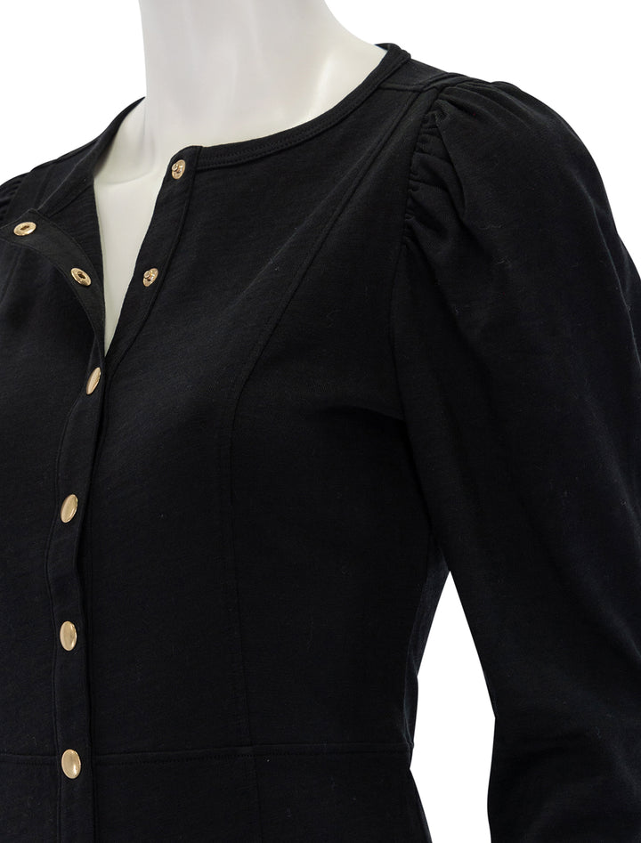 Close-up view of Nation LTD's rae placket front dress in jet black.