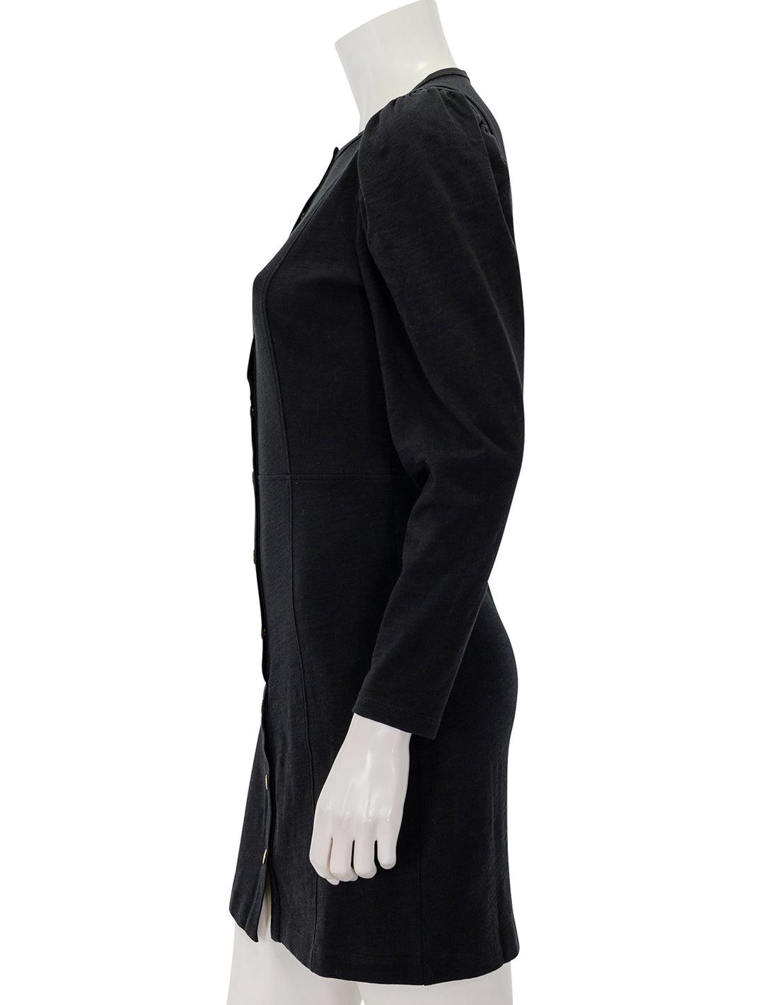 Side view of Nation LTD's rae placket front dress in jet black.