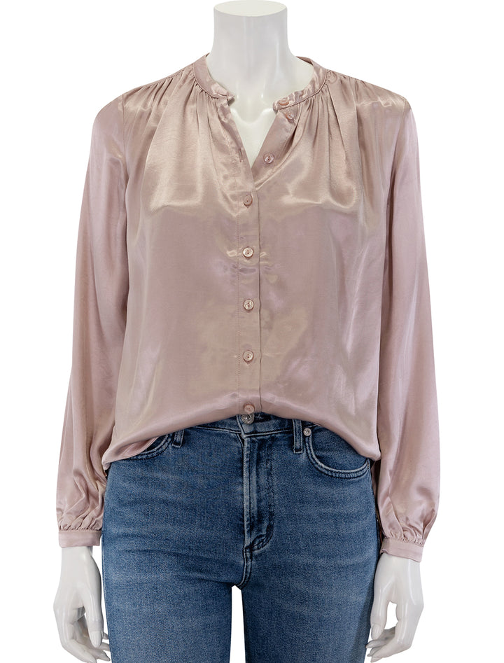 Front view of Nation LTD's trishia shirred blouse in whisper.