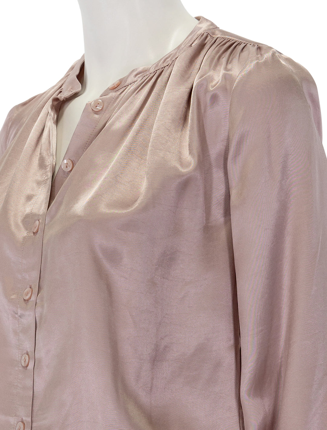 Close-up view of Nation LTD's trishia shirred blouse in whisper.