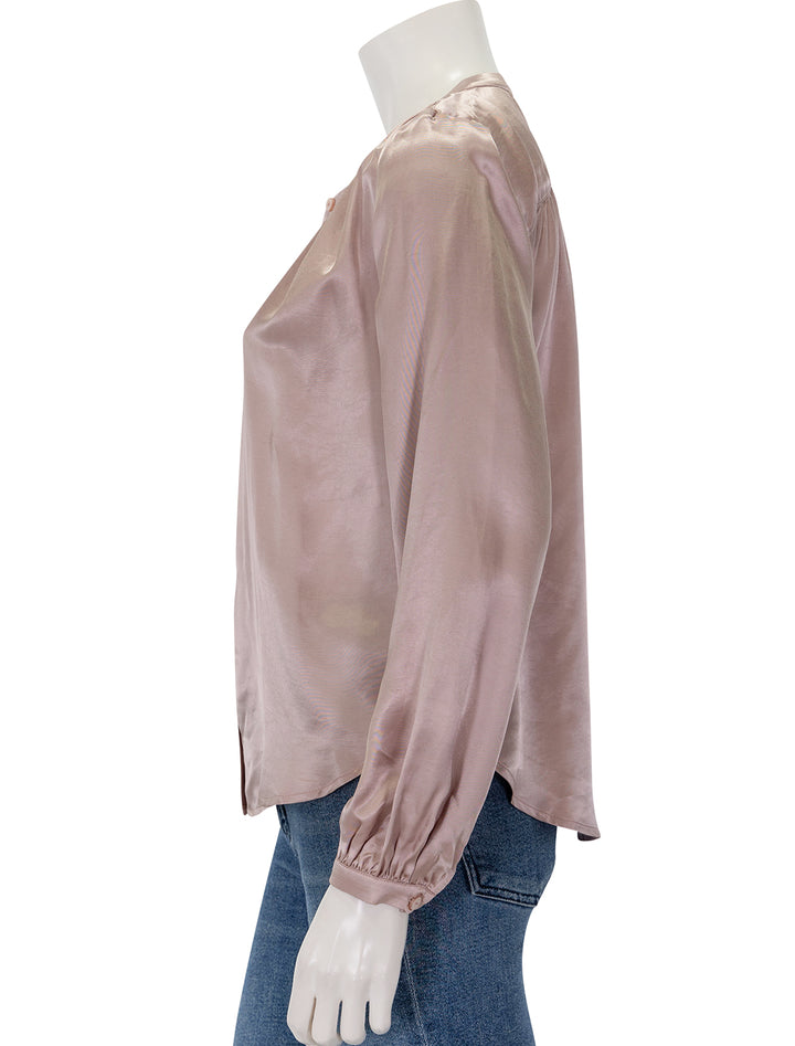 Side view of Nation LTD's trishia shirred blouse in whisper.