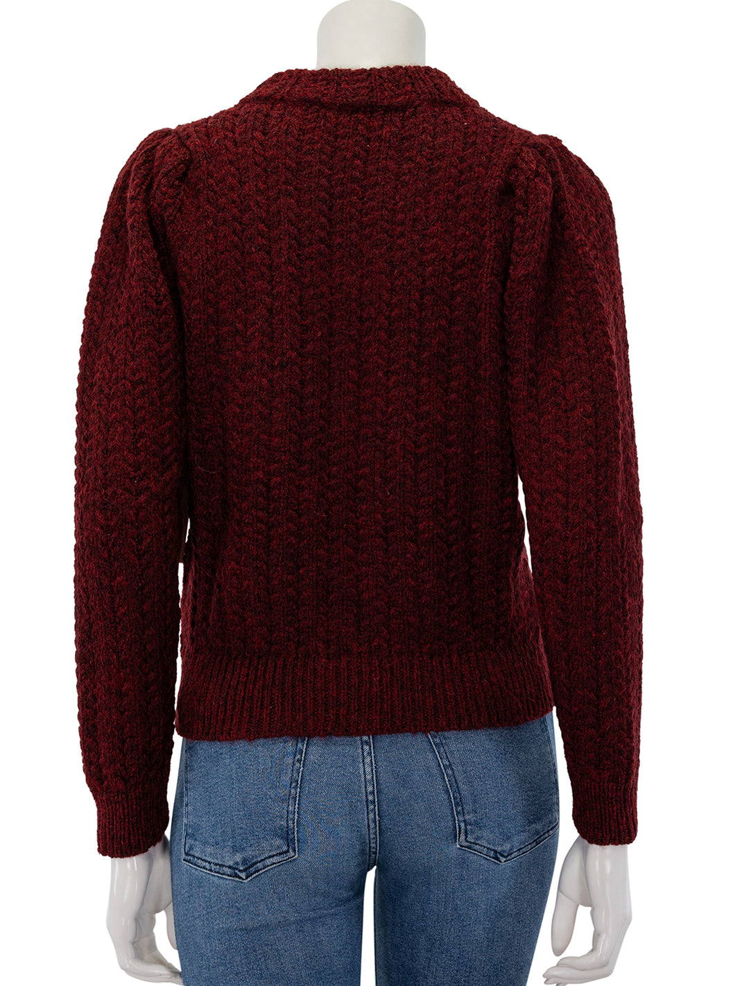 Back view of Nation LTD's eboni mock neck sweater in danish red.