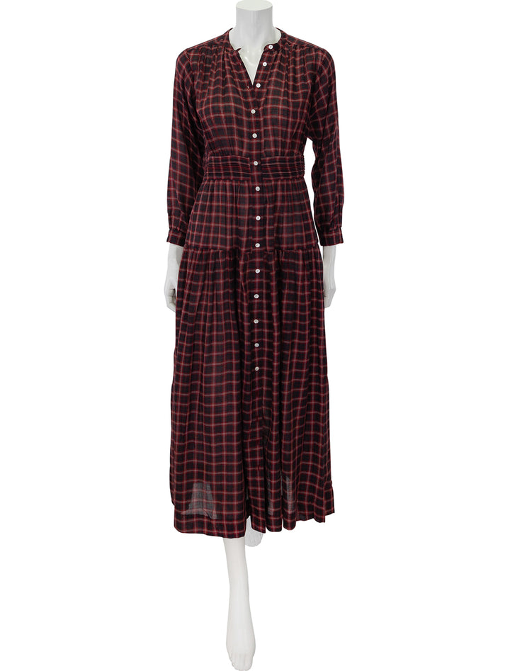 Front view of Doen's annika dress in red countryside plaid.