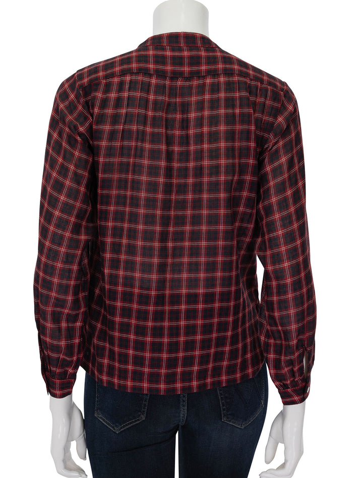 Back view of Doen's breena top in red countryside plaid.