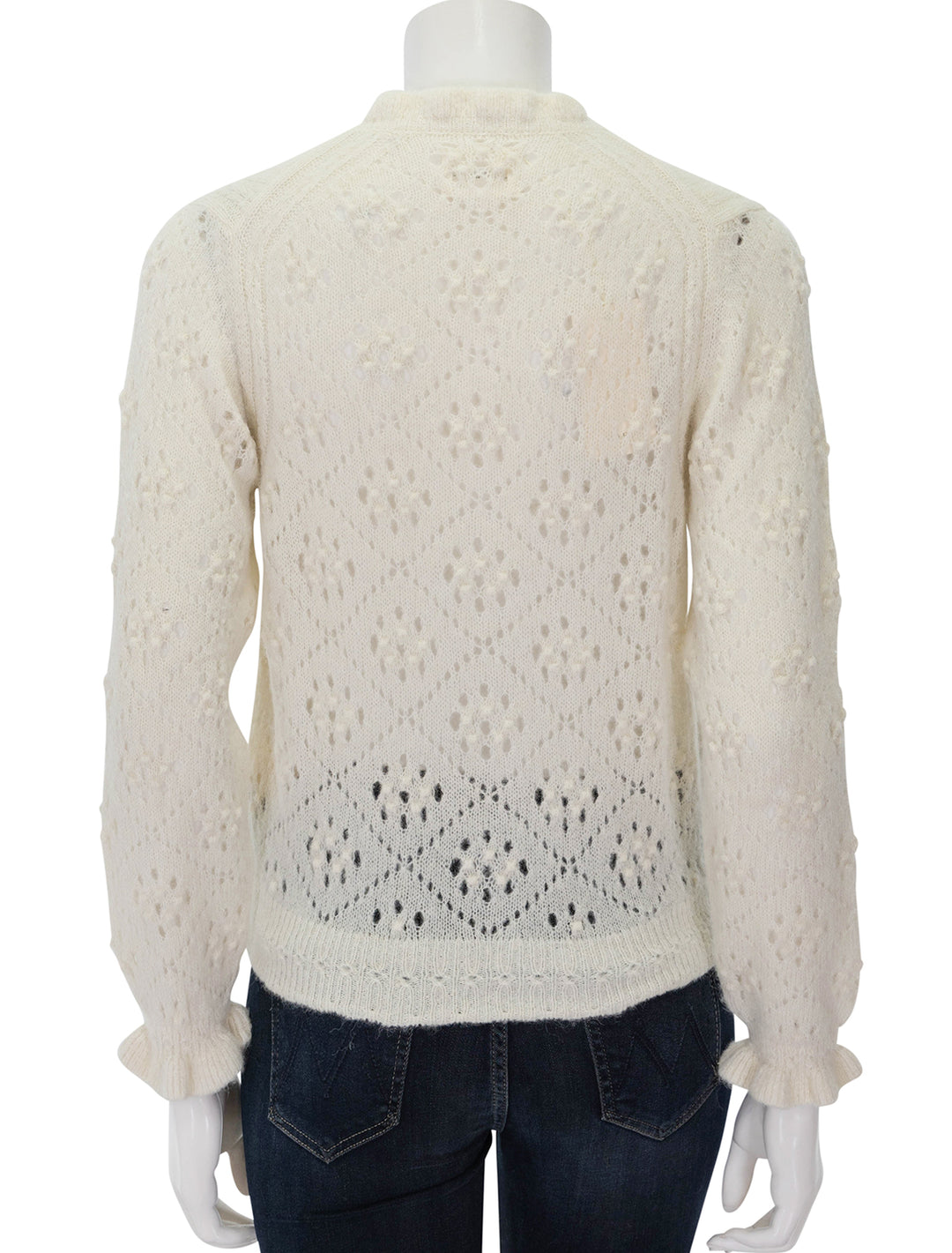 Back view of Doen's claudie cardigan in ivory.