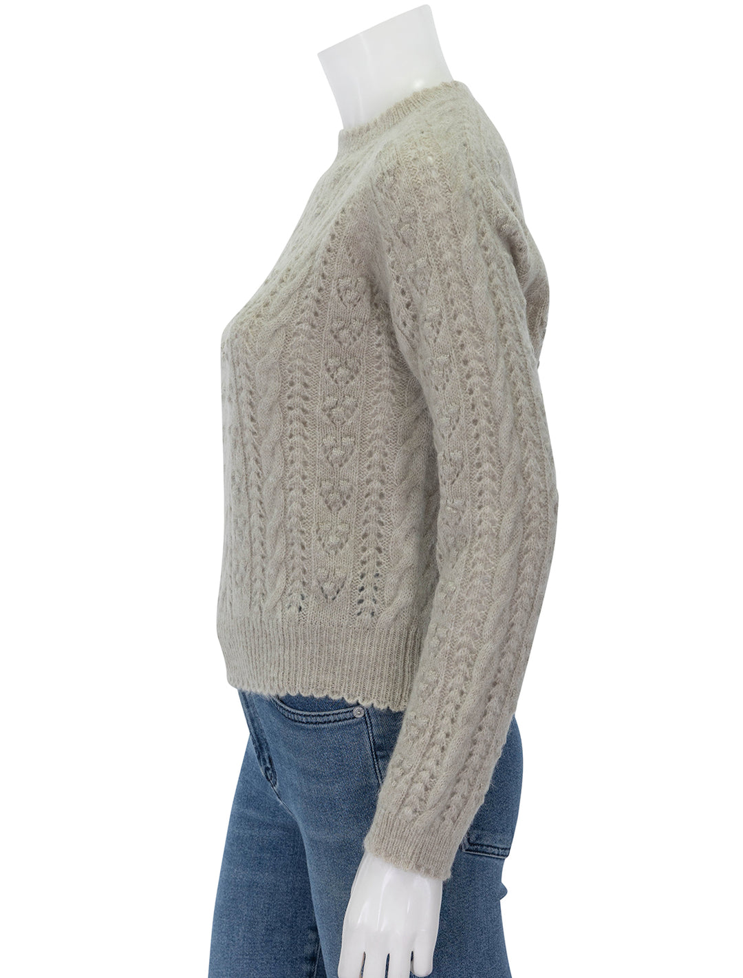 Side view of Doen's langley sweater in earl grey.