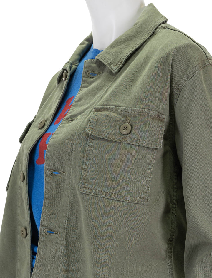 Close-up view of AMO's carley jacket in surplus.