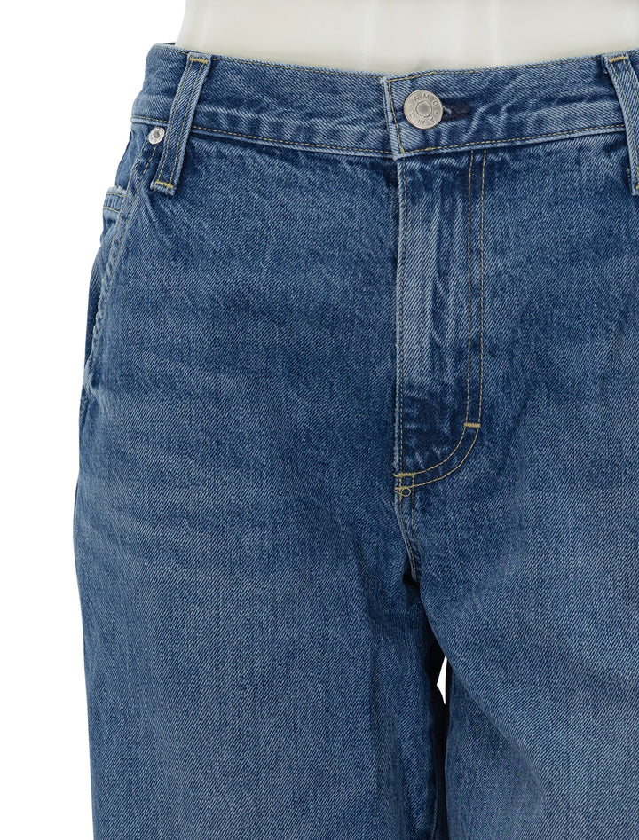 Close-up view of AMO's jocelyn shaped trouser jean in two timing.