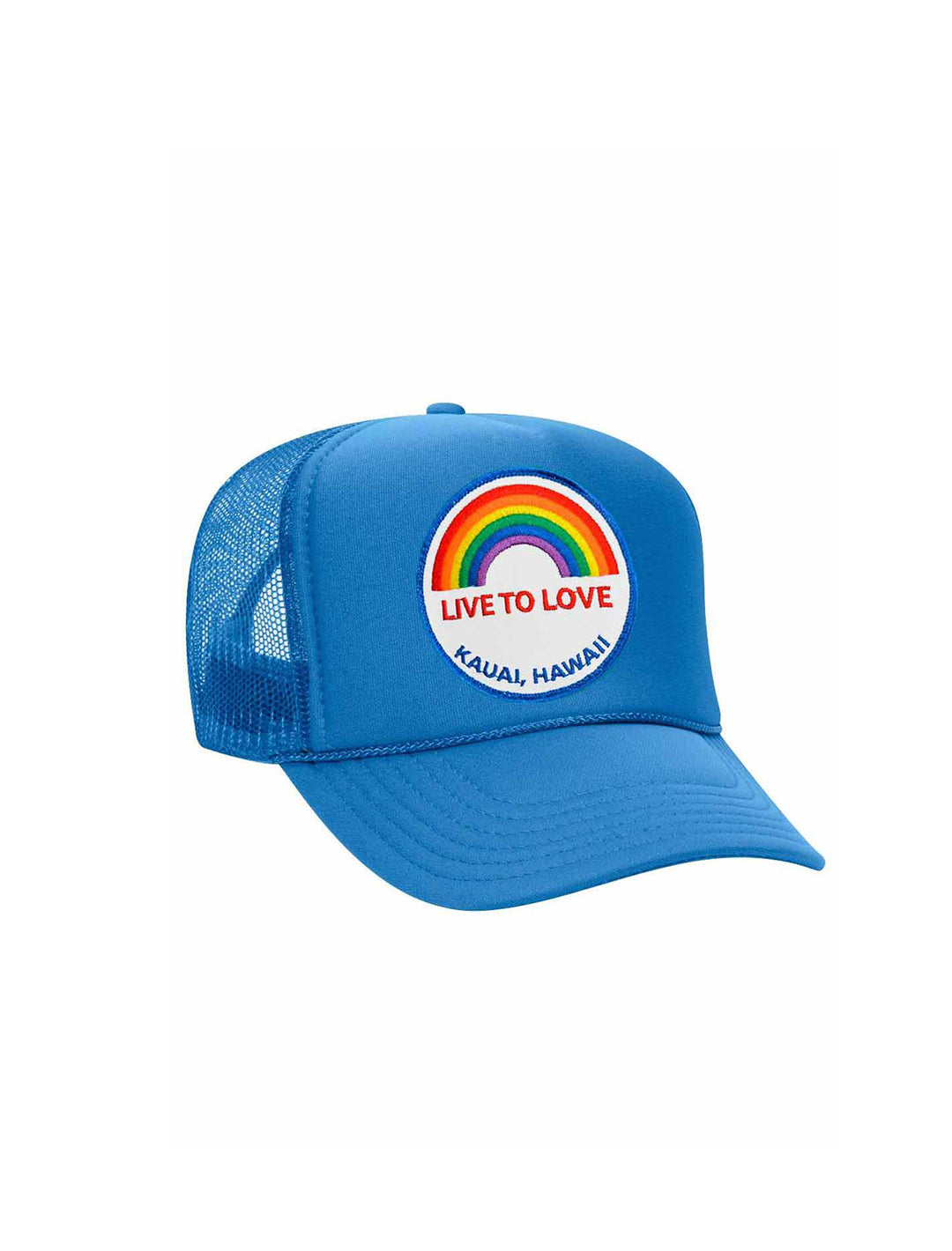 Front angle view of Aviator Nation's live to love trucker hat.