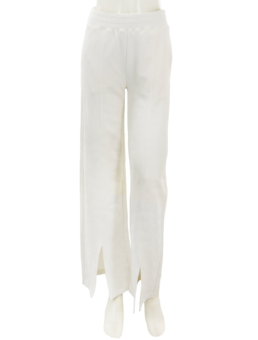 Front view of Nation LTD's lincoln front slit knit pant in porcelain.