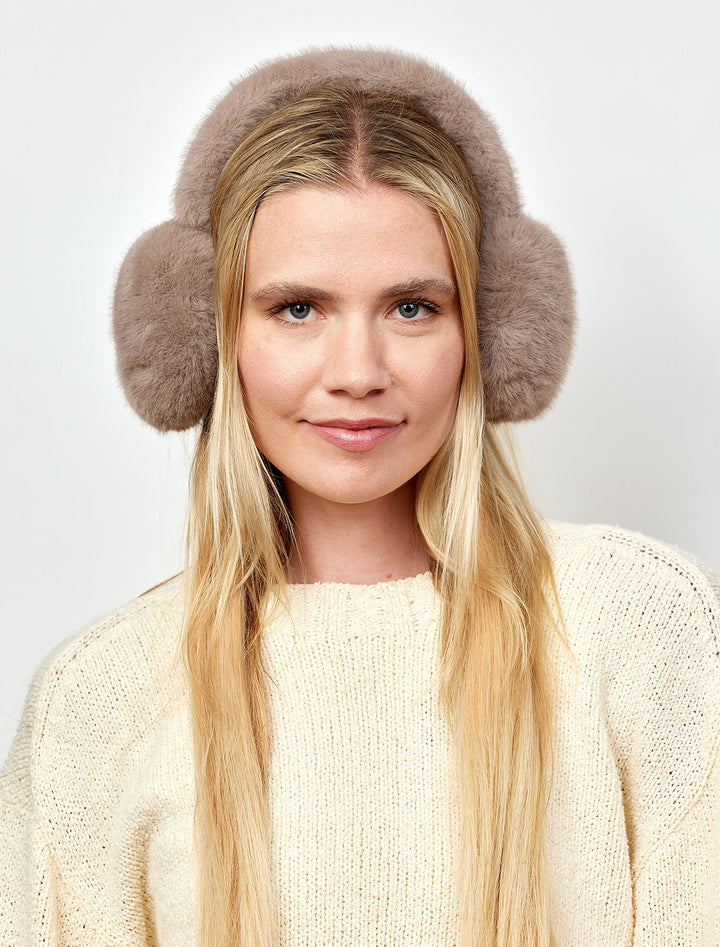 faux ear muffs in taupe