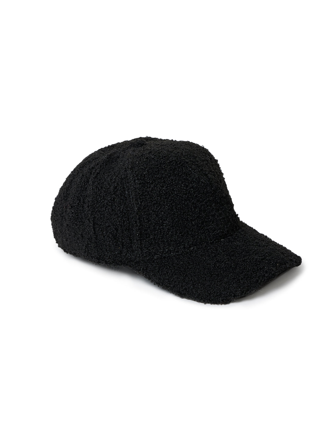 Front angle view of Hat Attack's sherpa cap in black.