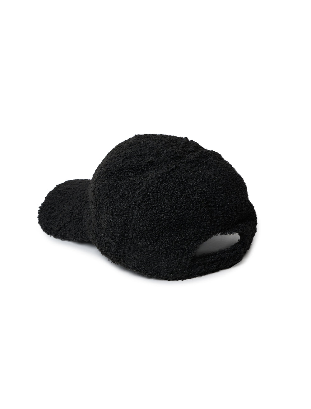 Back angle view of Hat Attack's sherpa cap in black.