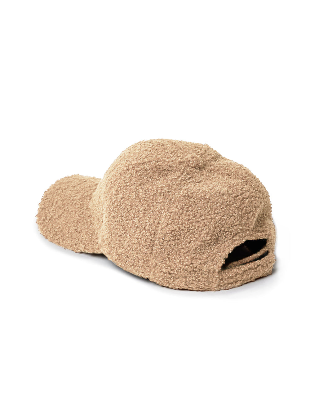 Back angle view of Hat Attack's sherpa cap in light tan.