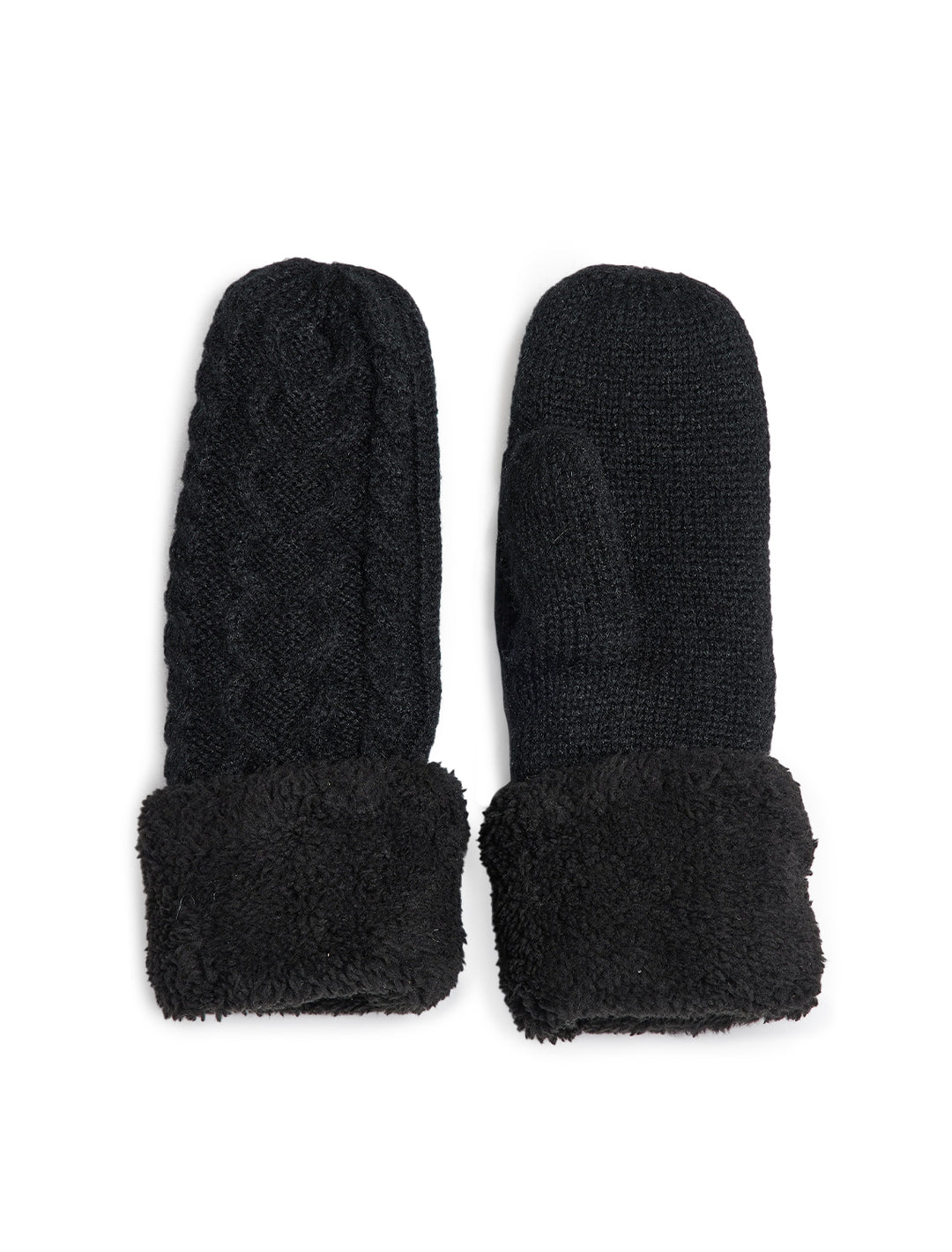 Overhead view of hat attack's flurry lined mittens in black