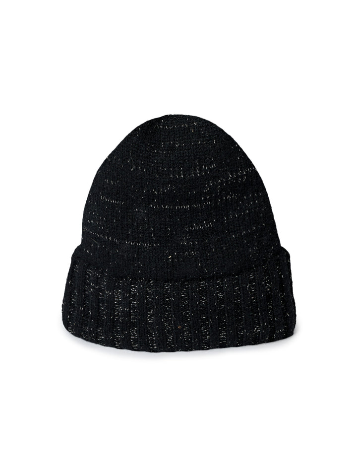 Front view of Hat Attack's Cashmere and Gold Sparkle Beanie, cuffed.