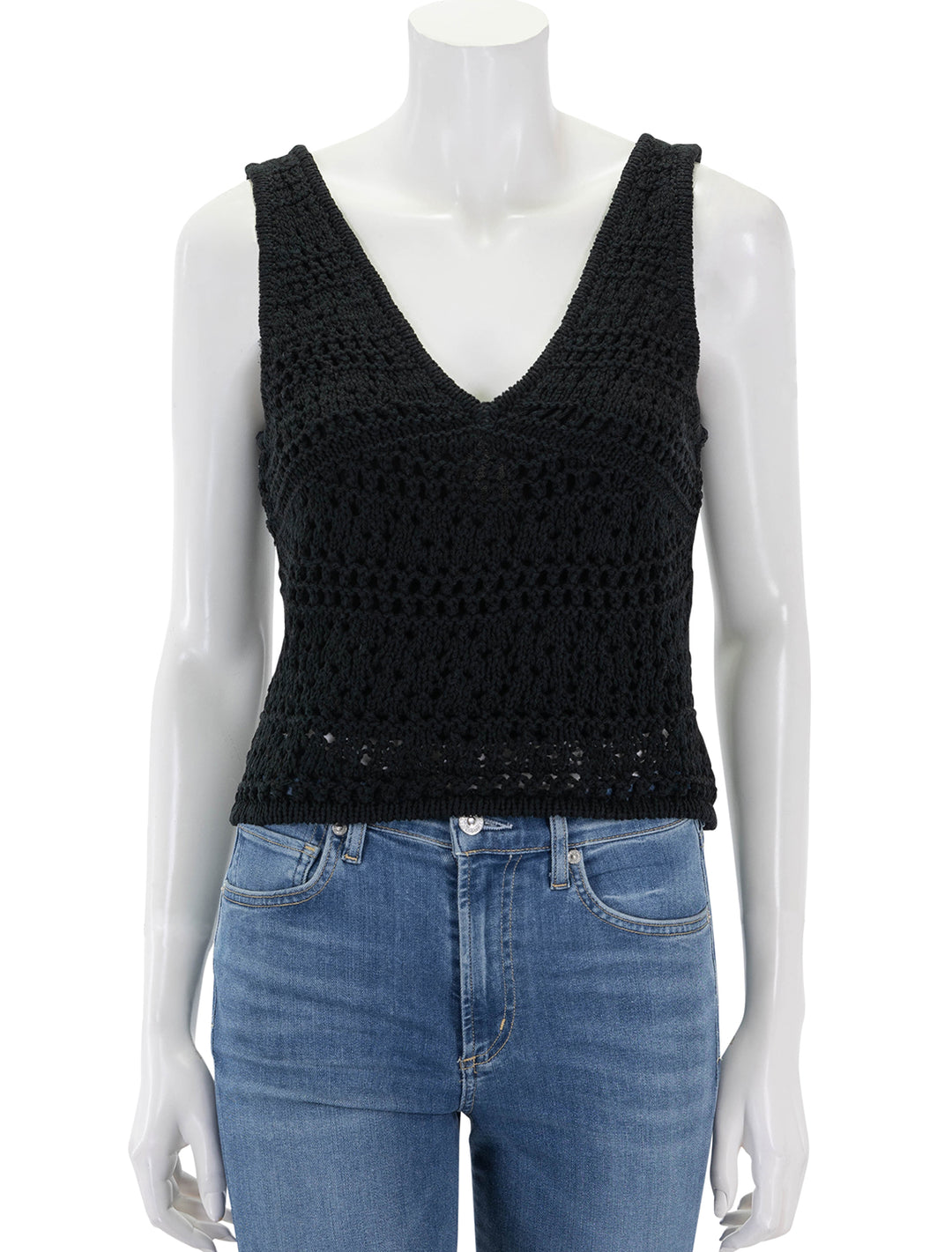 front view of adriana crochet tank in black