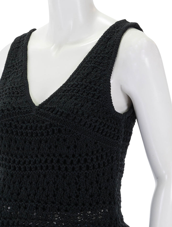 close up view of adriana crochet tank in black