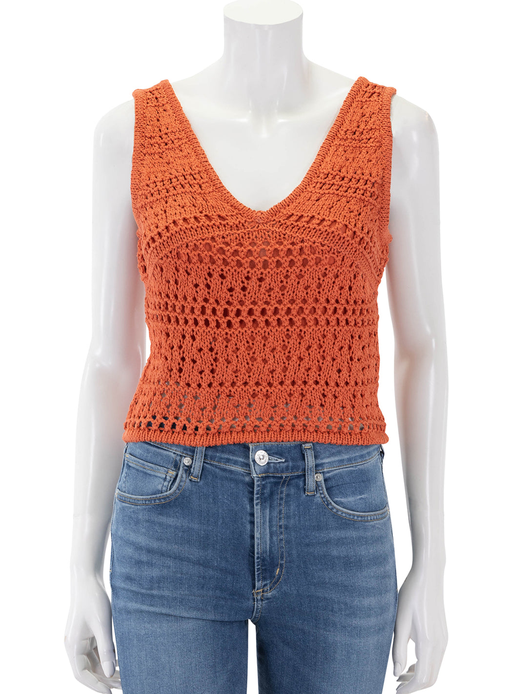 front view of adriana crochet tank in ginger