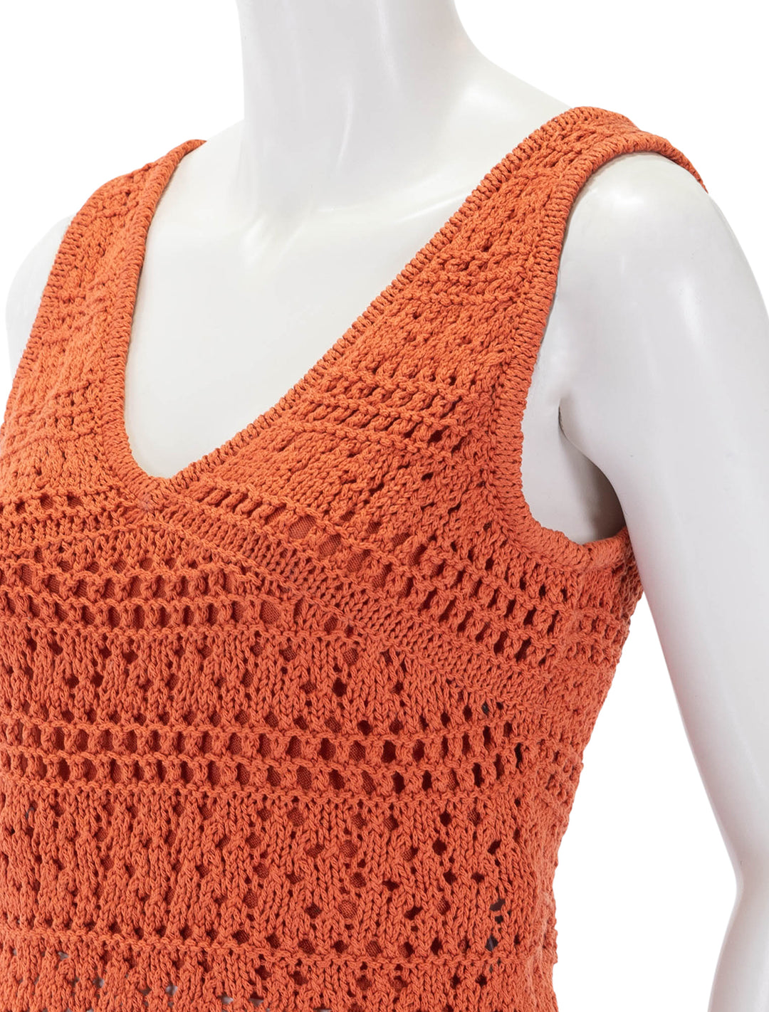 close up view of adriana crochet tank in ginger