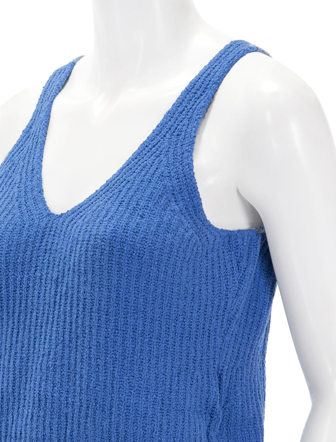 Close-up view of Nation LTD's cece sweater tank in palace blue.