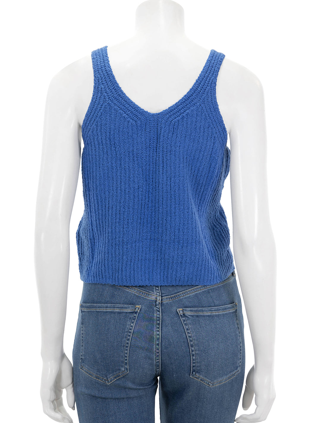 Back view of Nation LTD's cece sweater tank in palace blue.