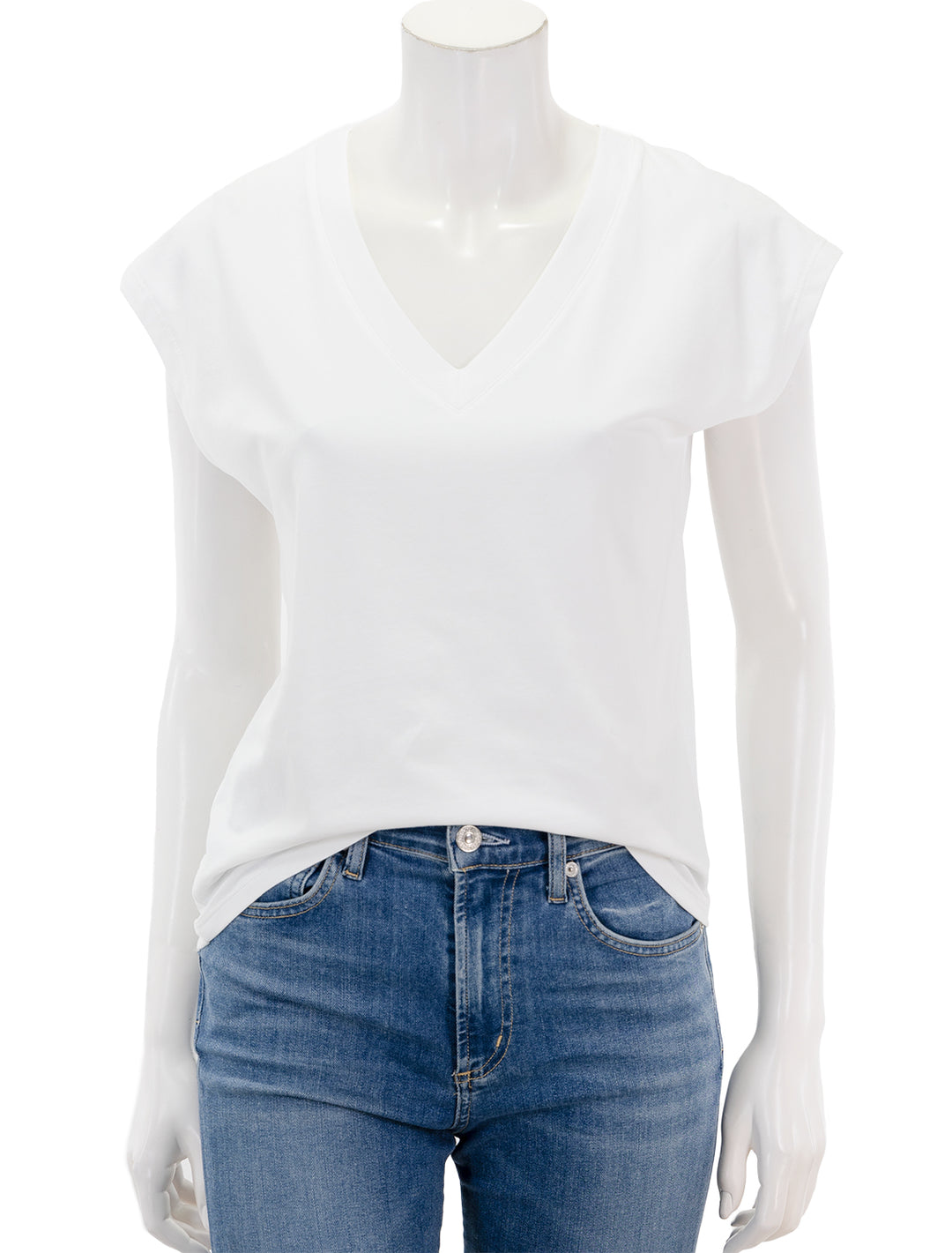 Front view of Patrick Assaraf's iconic vneck dolman tee in white.