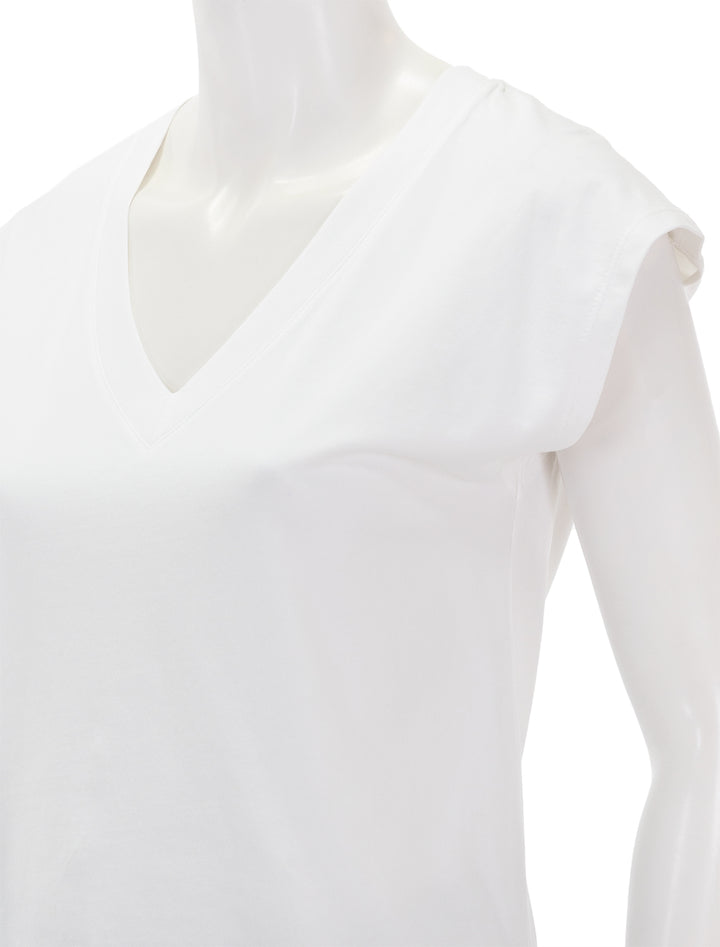 Close-up view of Patrick Assaraf's iconic vneck dolman tee in white.