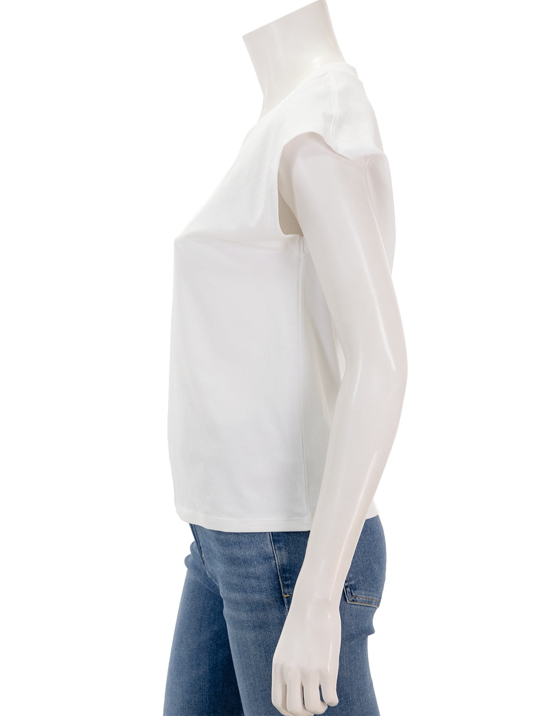 Side view of Patrick Assaraf's iconic vneck dolman tee in white.