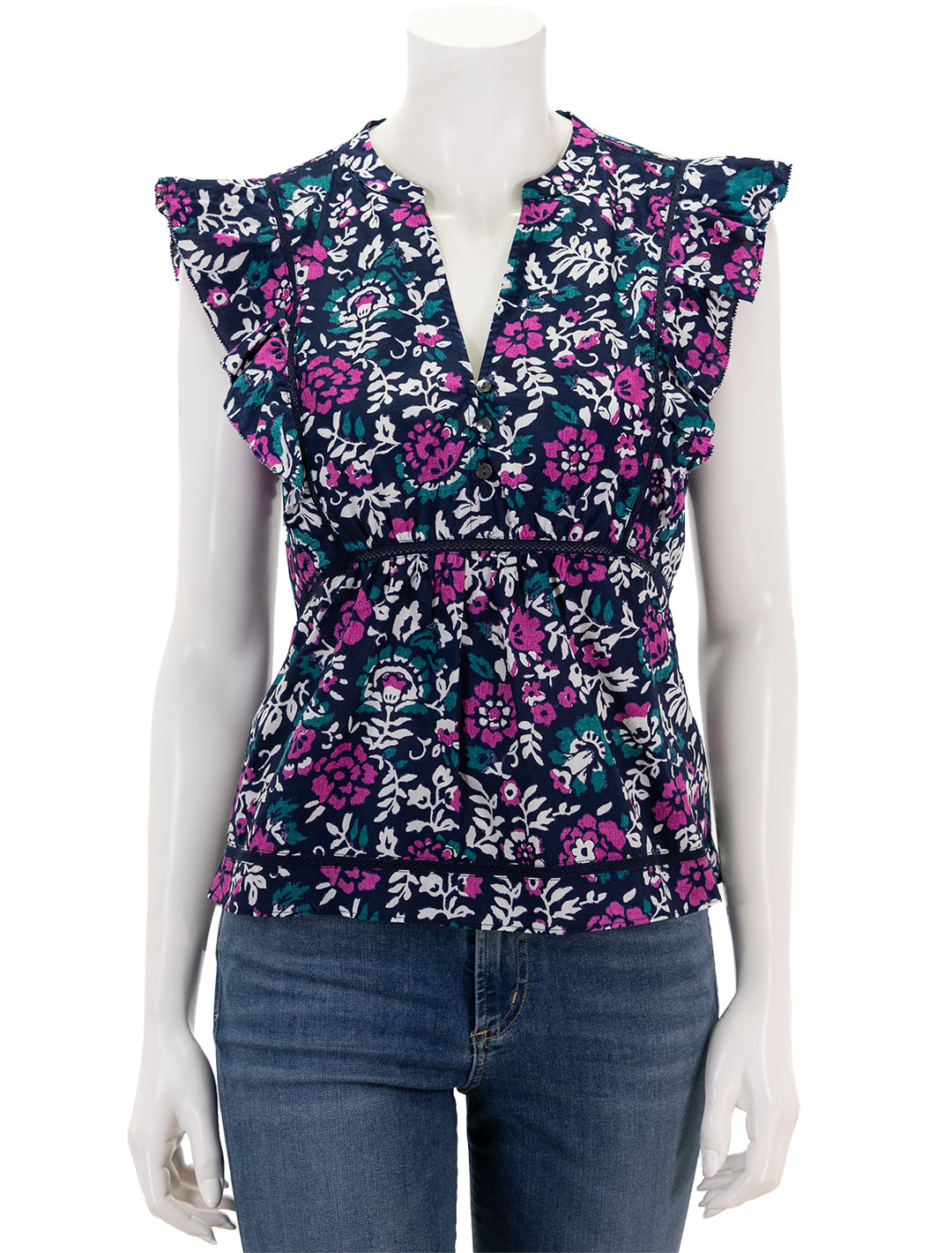 Front view of Rails' misha top in woodblock floral.