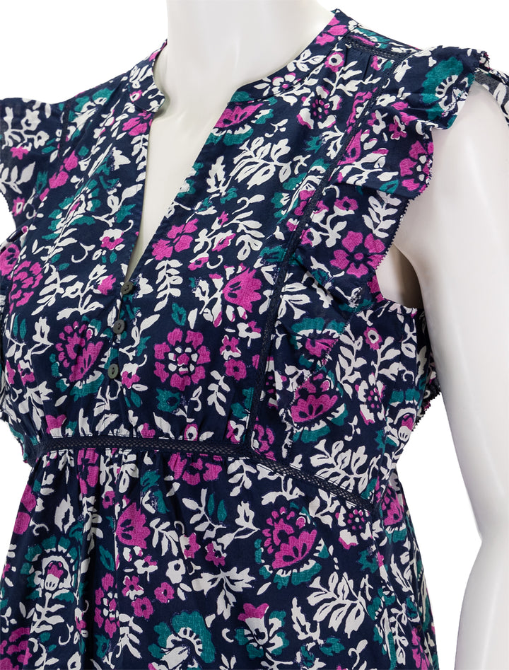 Close-up view of Rails' misha top in woodblock floral.
