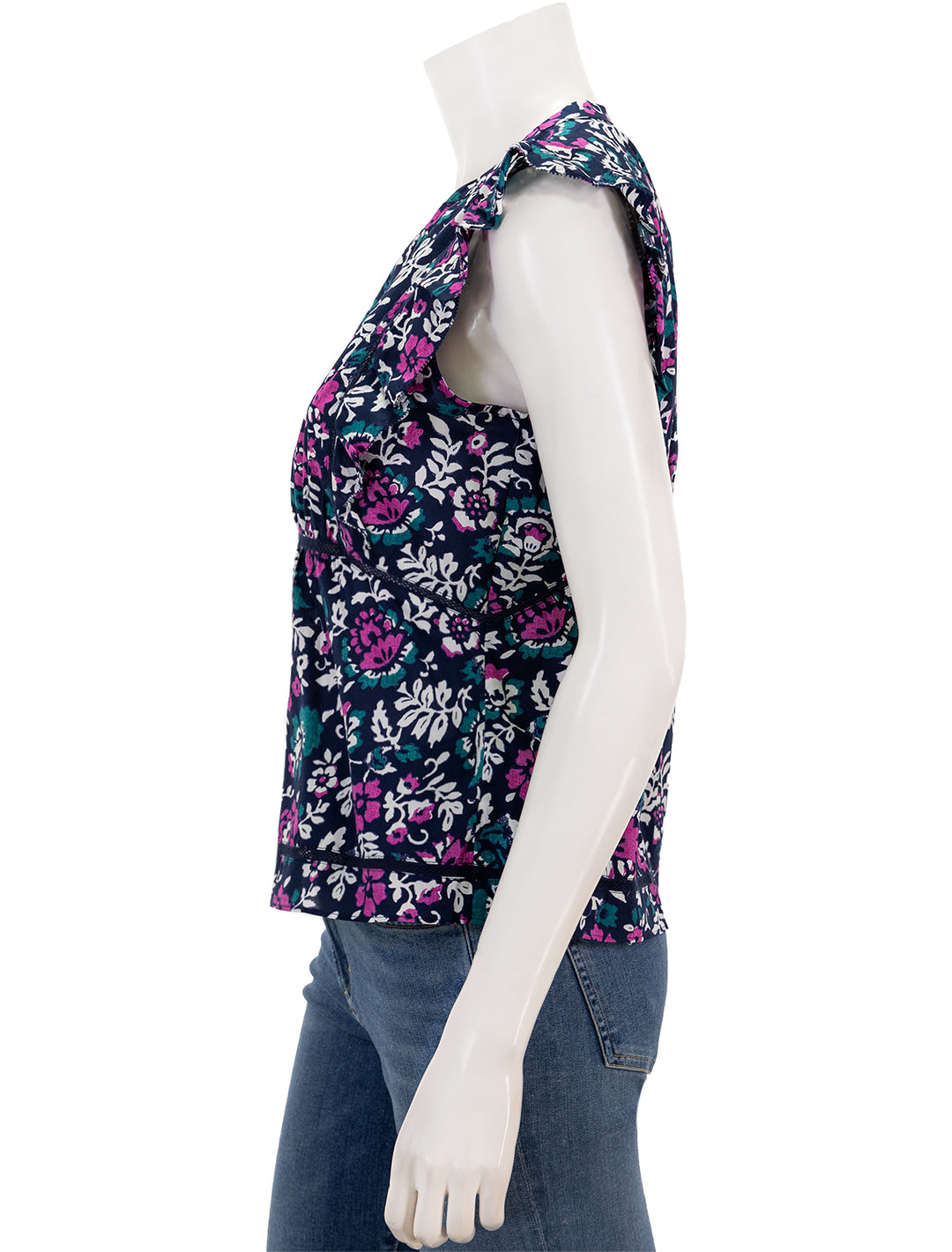 Side view of Rails' misha top in woodblock floral.