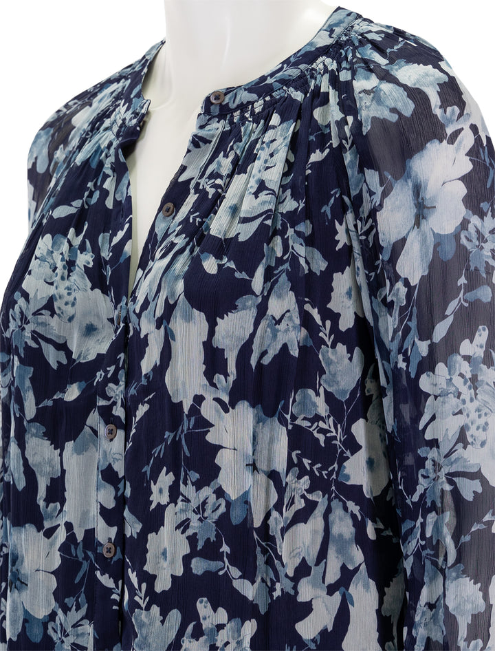 Close-up view of Rails' nessie blouse in indigo blossoms.