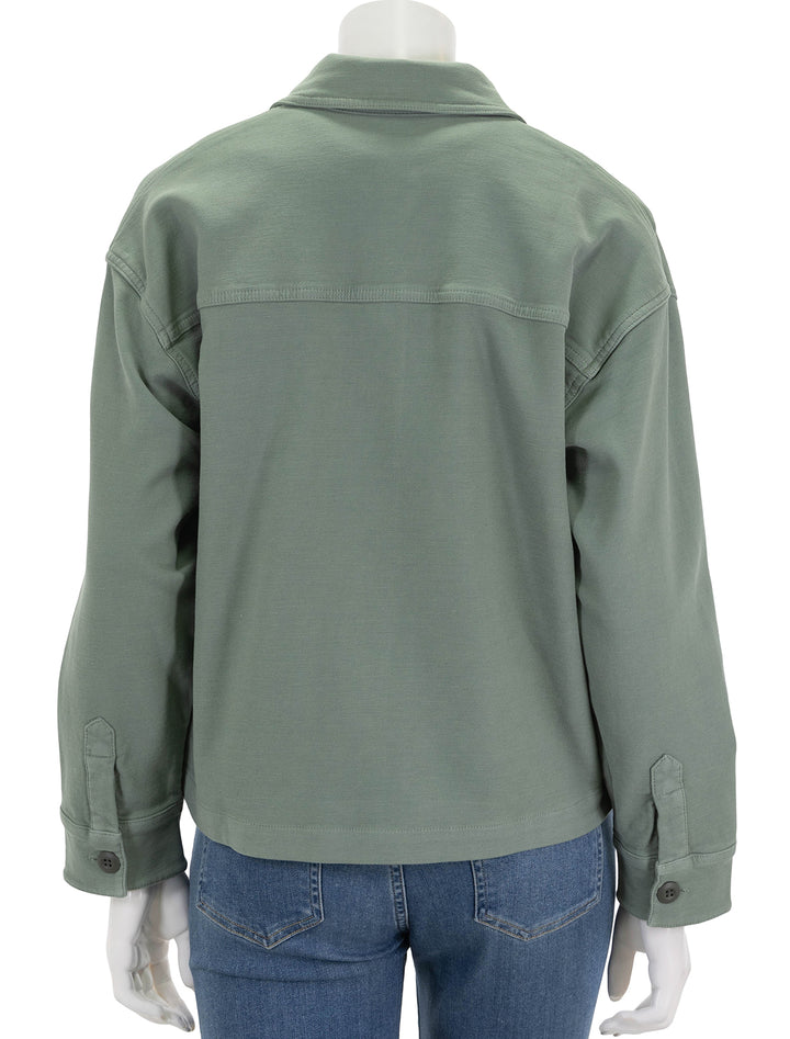 Back view of Faherty's stretch terry overshirt in coastal sage.