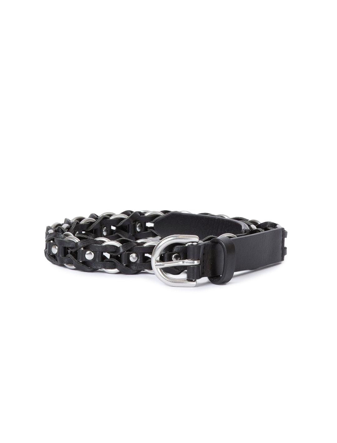 Front view of Rag & Bone's aria chain belt in black.