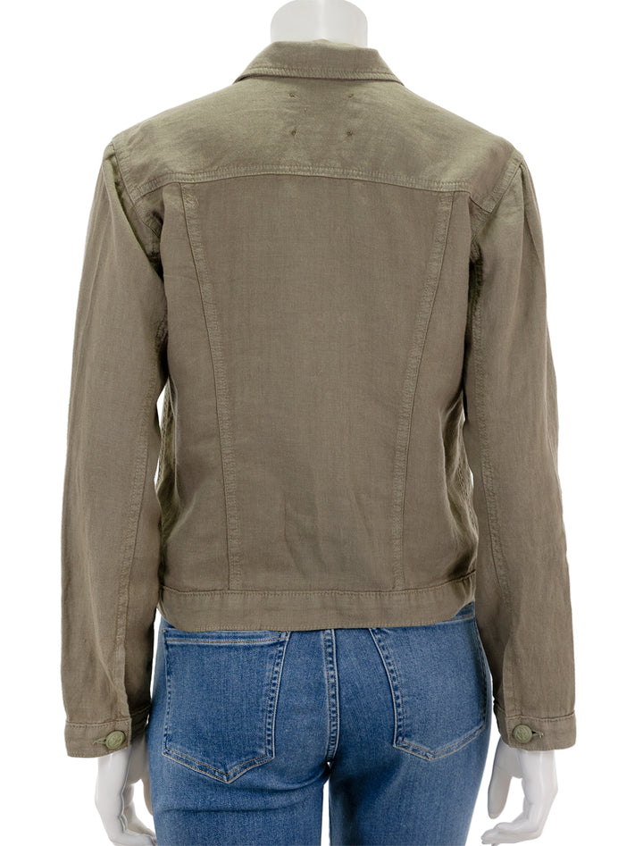 Back view of L'agence's celine slim femme jacket in covert green.