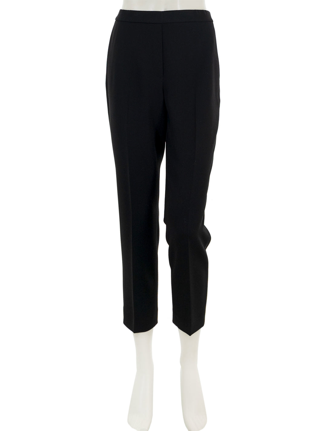 Front view of Theory's treeca pull on pant in admiral crepe black.