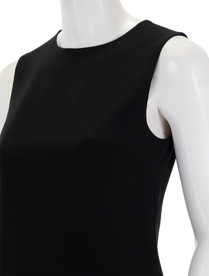 Close-up view of Theory's the effortless shiftdress in admirable crepe black.