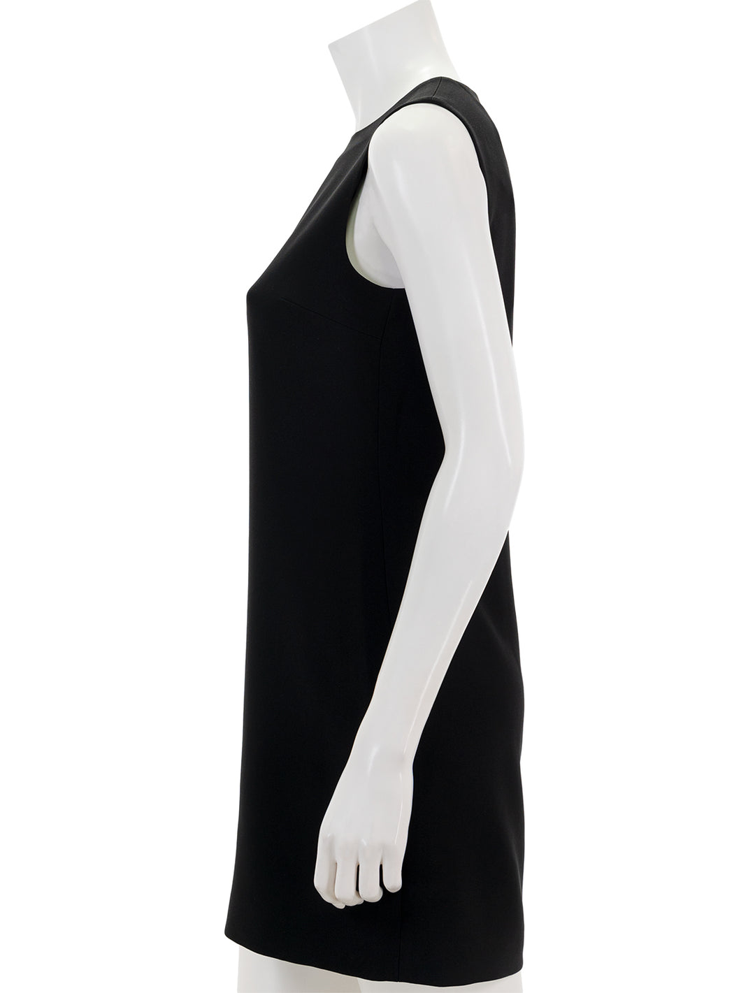 Side view of Theory's the effortless shiftdress in admirable crepe black.