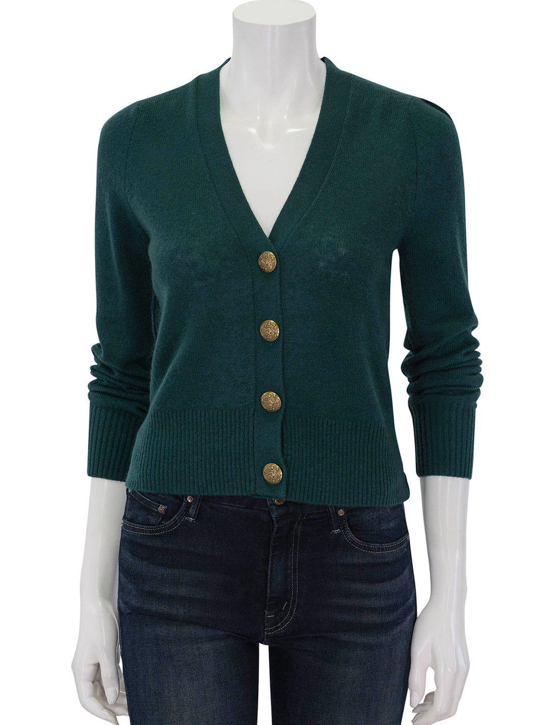 Front view of Veronica Beard's solene cashmere cardigan in pine.