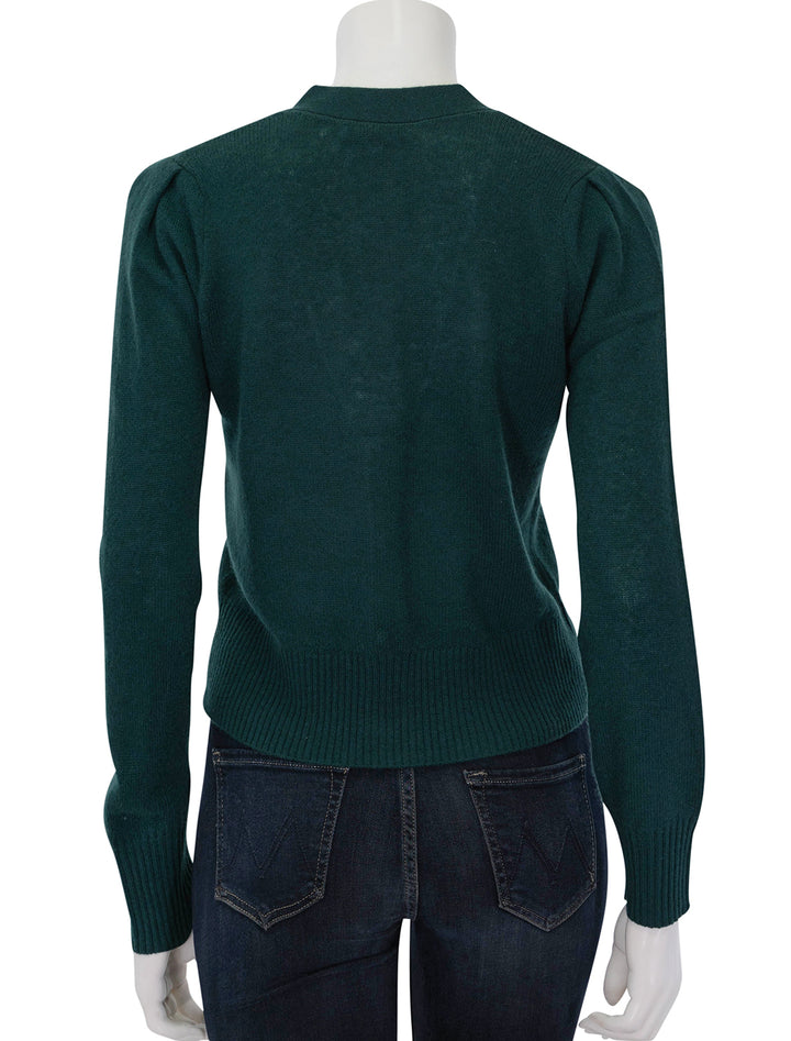 Back view of Veronica Beard's solene cashmere cardigan in pine.