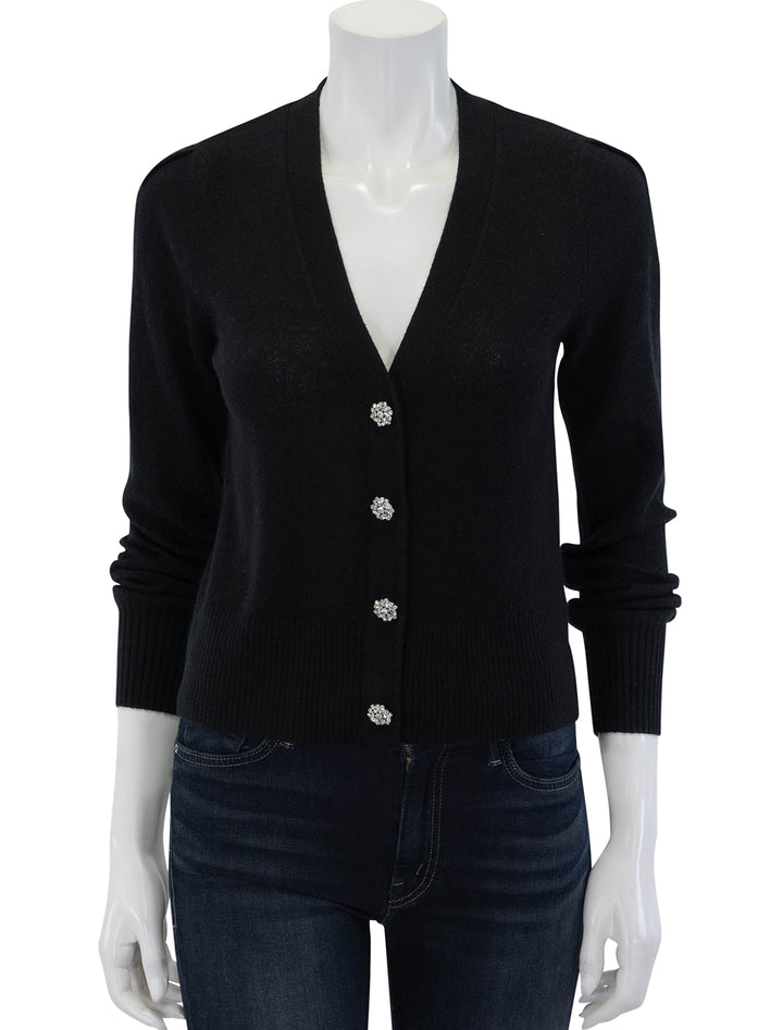 Front view of Veronica Beard's solene cashmere cardigan in black.