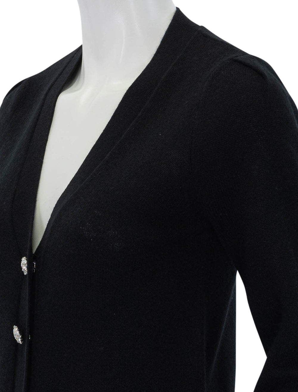 Close-up view of Veronica Beard's solene cashmere cardigan in black.