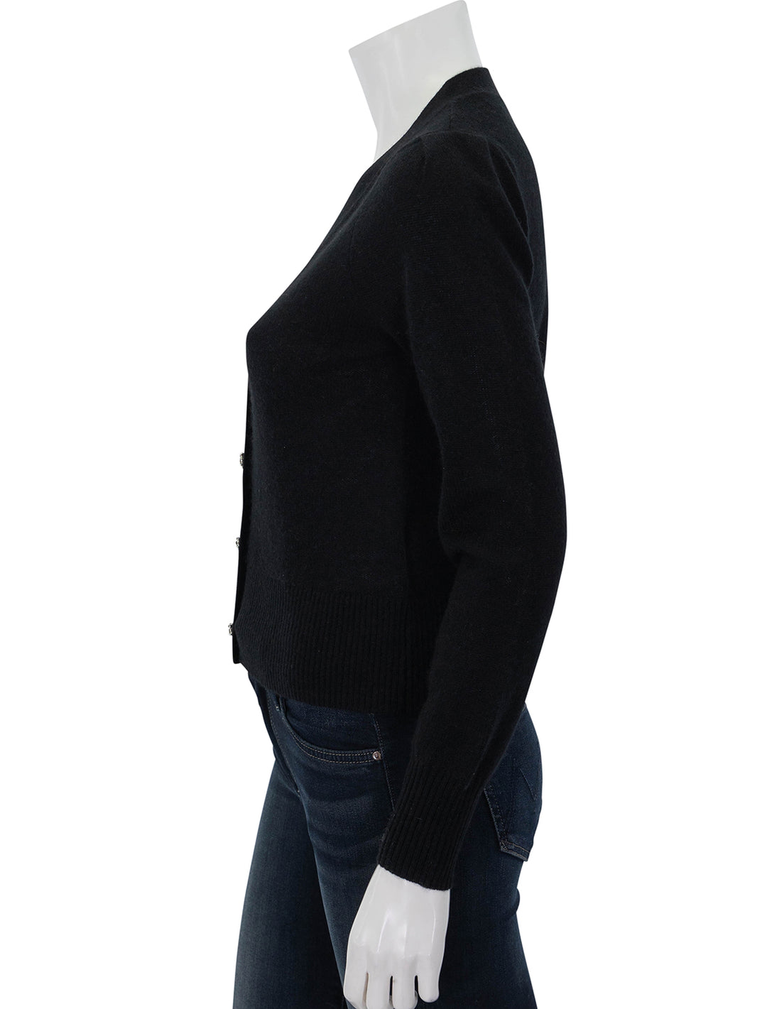 Side view of Veronica Beard's solene cashmere cardigan in black.